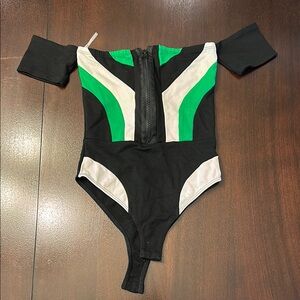 Fashion Nova Black and Green Bodysuit with Modern Design